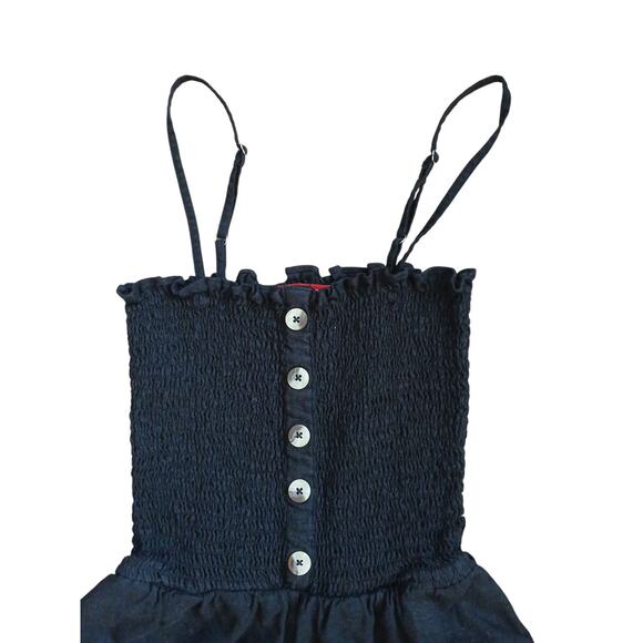 Y2K GUESS Linen Jumpsuit Sz S BLACK Smocked Tube Wide Leg Glam Goth Barbiecore - Picture 3 of 16